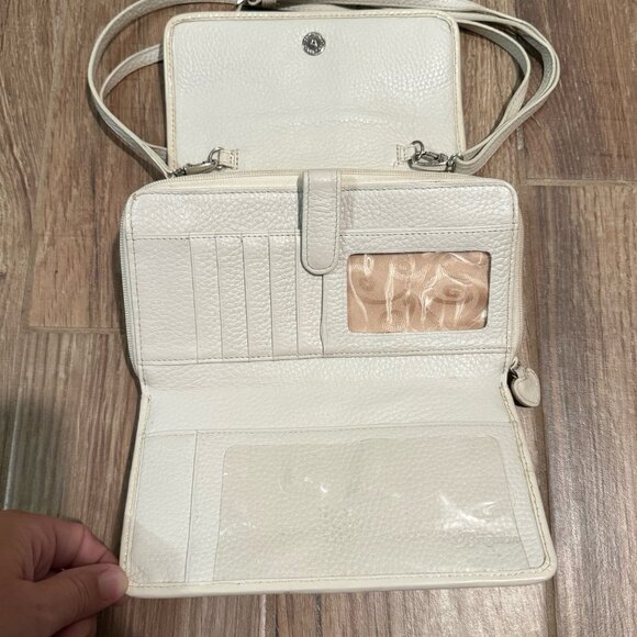 Brighton White Leather Woven Crossbody Bag Wallet Combo Adjustable Strap - Picture 4 of 6